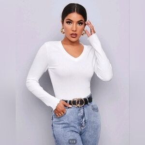 Lettuce Trim Rib Knit Long Sleeve Top